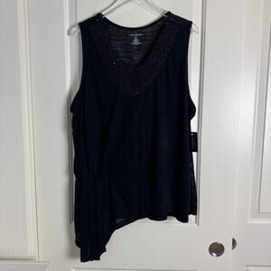 Lane Bryant Black Beaded Tank Top Asymmetrical NWT 22/24